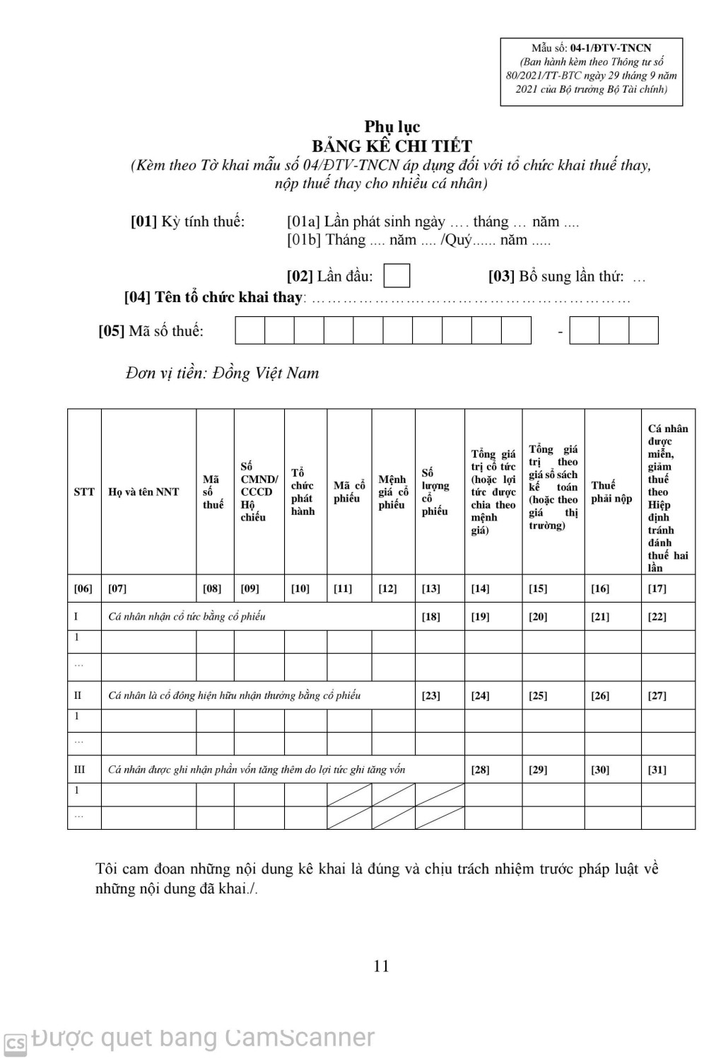 PL 02 HƯỚNG DẪN TỔ CHỨC KHAI THAY, NỘP THAY TRONG TRUỜNG HỢP CÁ NHÂN NHẬN CỔ TỨC BẰNG CỔ PHIẾU 11